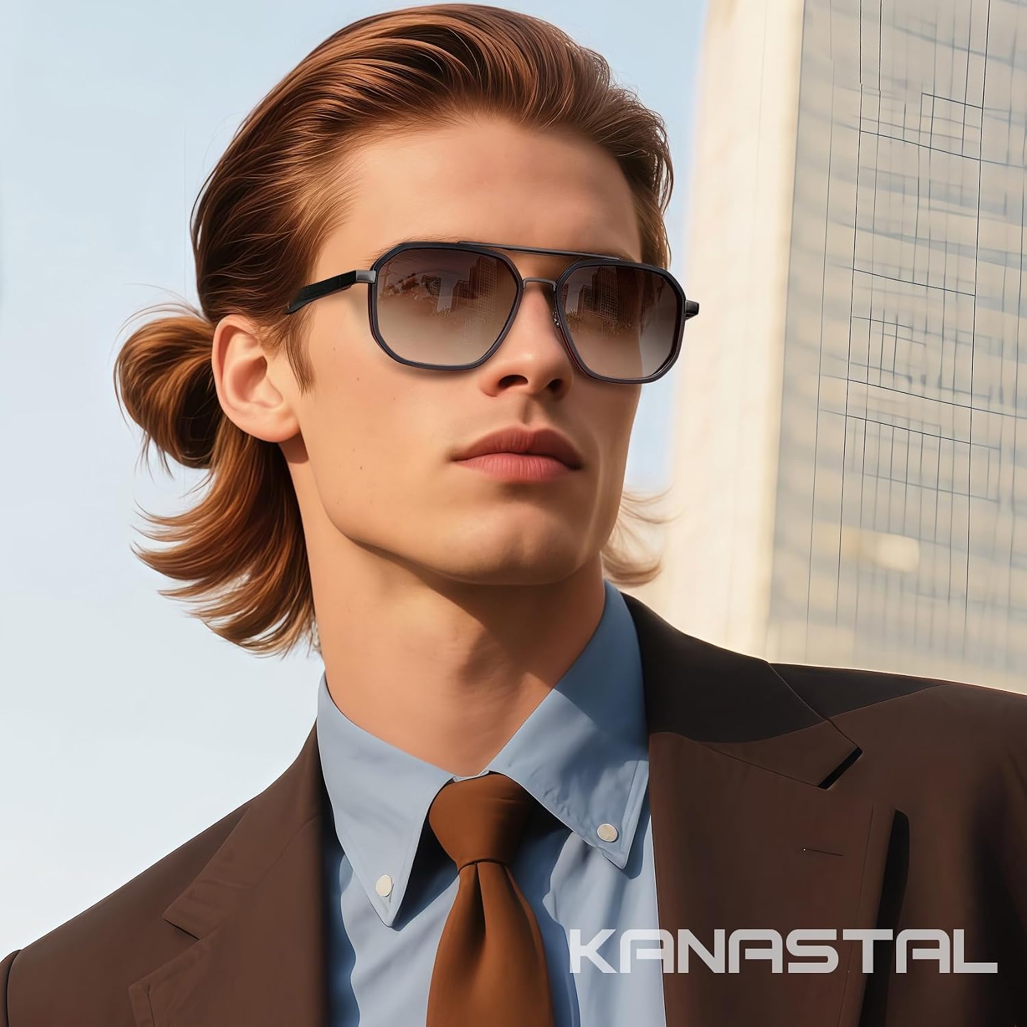 KANASTAL Men's Polarised Retro Classic Square Sunglasses with Premium Metal Frame UV400 Protection for Driving Hiking Golf Fishing Outdoor Sports | Klassisch, Vintage, Retro, Quadratisch Metal Rahmen, Eckig, Coole, Designer, Anti Glare, Elegante, Modische, Doppelsteg Brown As shown in the picture