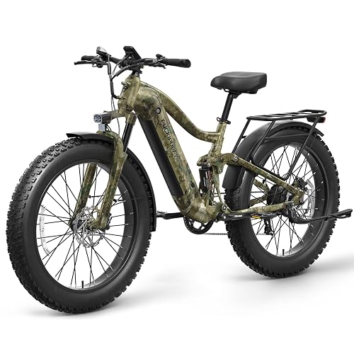 PUCKIPUPPY Boxer Electric Bike for Adults 500W, Full Suspension 48V 20AH Battery Ebike, 26' Fat Tire 20MPH 80Miles Range