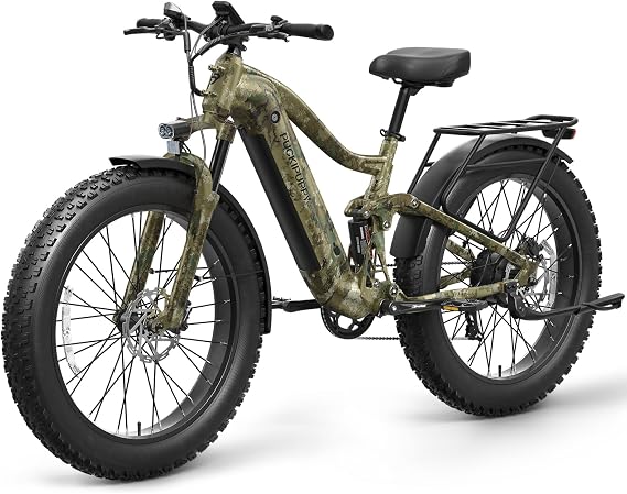 PUCKIPUPPY Boxer Electric Bike for Adults 500W, Full Suspension 48V 20AH Battery Ebike, 26 Fat Tire 20MPH 80Miles Range Mountain Electric Bicycle, 7 Speed Hydraulic Disc Brake