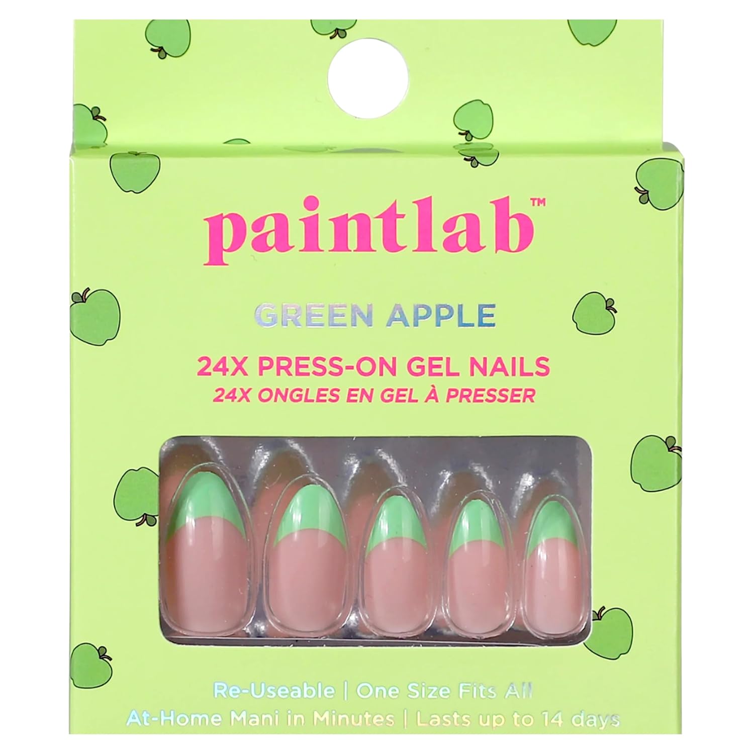PaintLab Press On Nails - Green Apple French Tip Almond