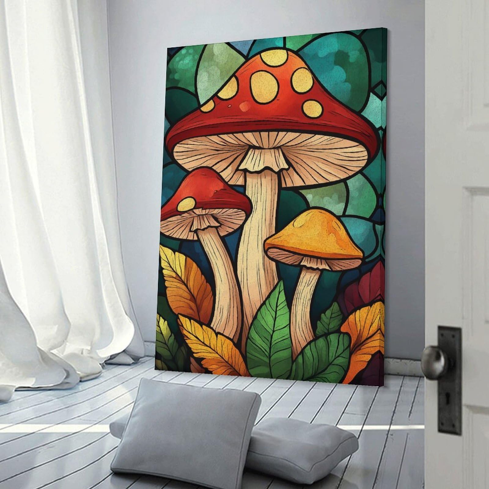 Junmoney Frame-Style-6 Canvas Art Print Mushrooms In Forest, 16X24inch(40X60cm), For Contemporary Homes, Apartments Or Offices, Decorative Canvas Decor For Home Updates