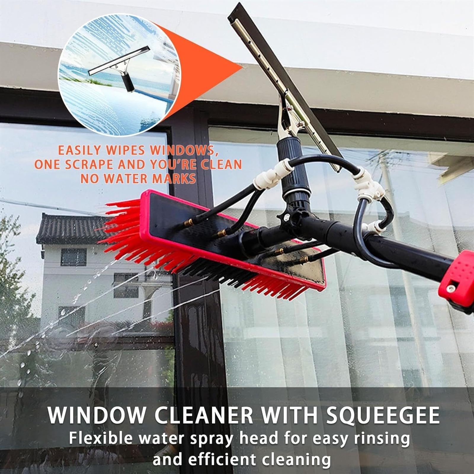 Kit telescópico de limpieza de ventanas, poste ajustable de 3,6 a 11 m, perfecto para limpieza de paneles solares y cristales, cepillo versátil para camiones, ventanas y zonas de difícil acceso (5,4 m