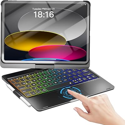 NOKBABO for iPad 10th 11th (A16) Generation Case with Keyboard, iPad Air 11 inch case (M4/M3/M2), Keyboard for iPad Pro 11 (4th/3rd/2nd/1st) & iPad Air 5/4, Trackpad, 360° Swivel, Backlit - Matt Black