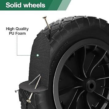 14 Wheelbarrow Wheel Solid PU Puncture Proof Tyre Heavy Duty Steel Rim Replacement Tire for Garden Trolley/Barrow/Go Cart/Trailer Truck (Black)