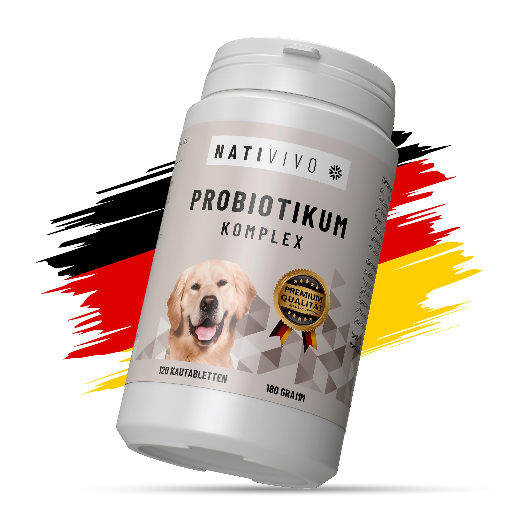 NatiVivo Probiotikum Komplex - Probiotika Darmkur Dia Tabs unterstützend bei Sodbrennen & Durchfall. Unterstützt das Immunsystem, die Verdauung, Darmflora & Darmsanierung bei Hunden. Made in Germany