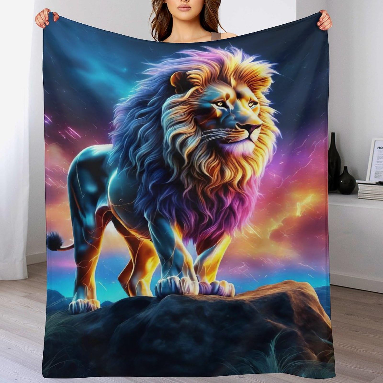 Couverture Polaire Flannel Plaid Lion Tapis Douillet Jet Polaire Lavable