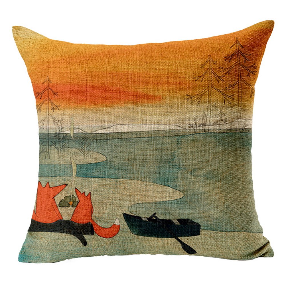 Housse de coussin renard 45x45 cm coton taie d'oreiller decorative motif animal salon