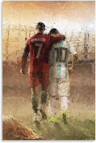 FANCHUANG NIOKUM - Póster de fútbol de Cristiano Ronaldo y Lionel Messi para dormitorio de niños para paredes, póster motivacional para decoración