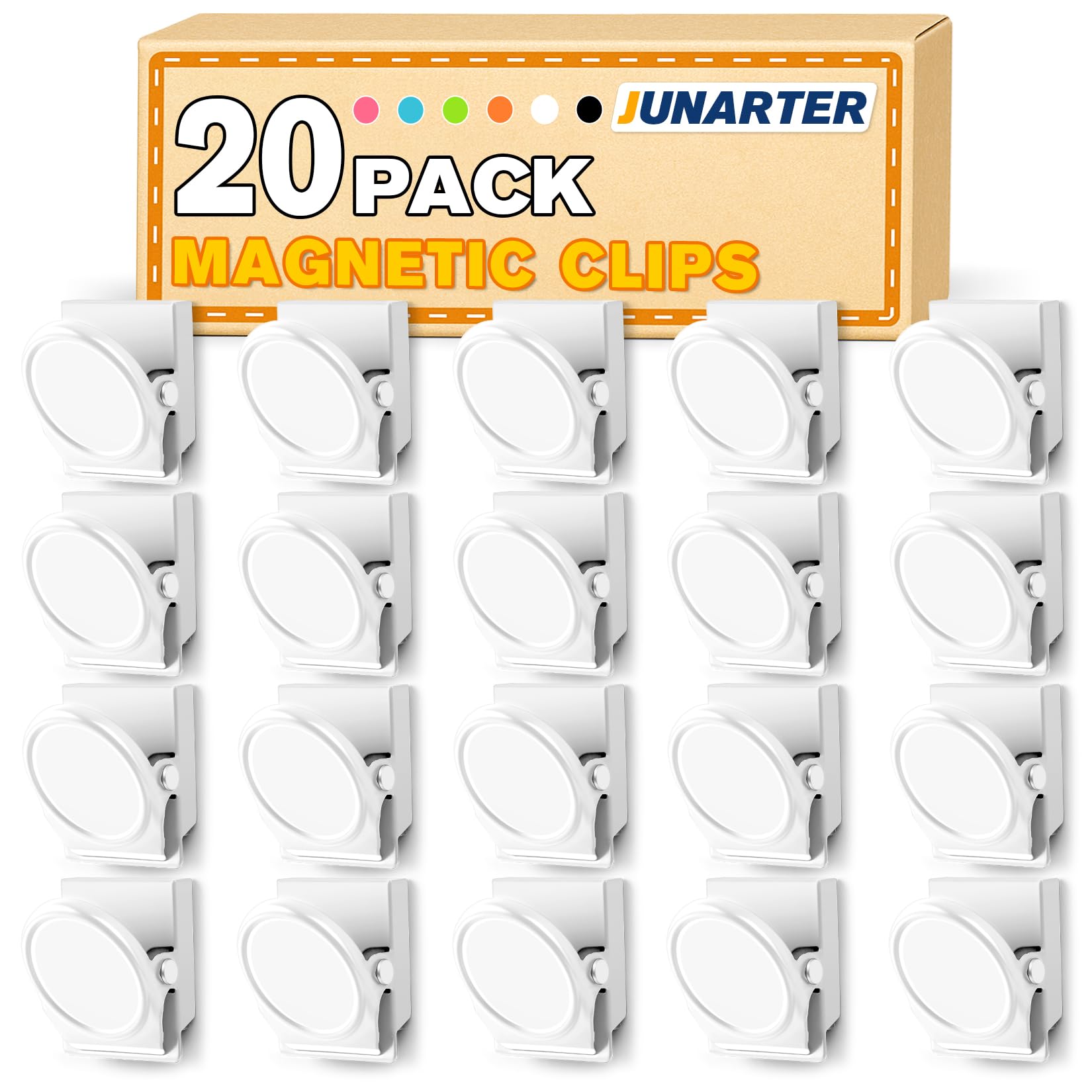 Junarter 20 Pack Magnetic Clips Heavy Duty, White Magnet Clips for Fridge, Refrigerator Magnets, Strong Magnetic Clip, Scratch Free Magnets with Clip