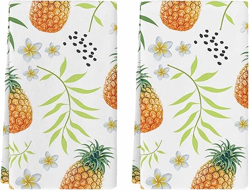Paquete de 2 toallas de cocina y paños de cocina, plantas y piña plumeria de 18 x 28 pulgadas, toallas de mano absorbentes de secado rápido para