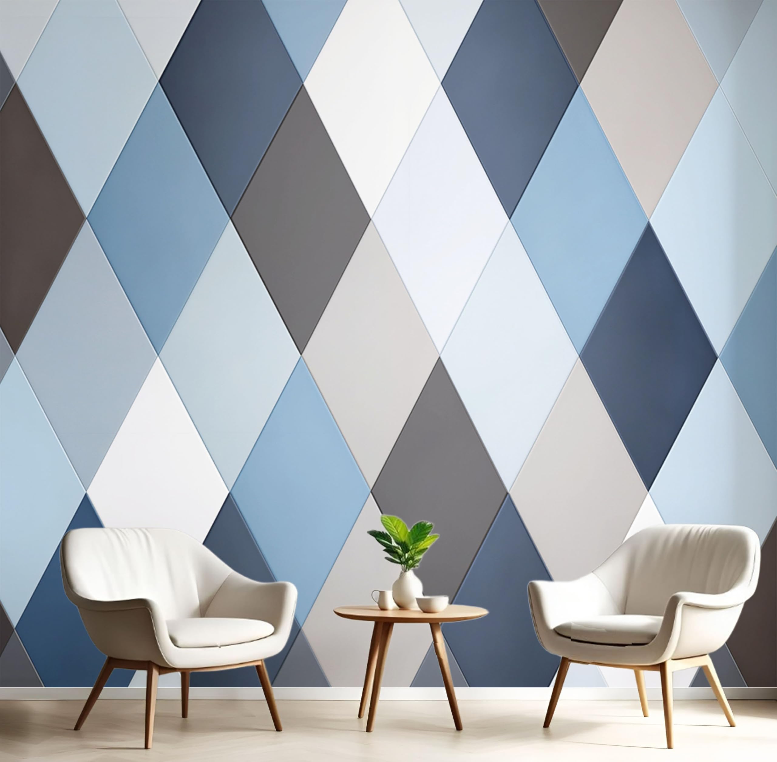 Papier peint panoramique 3D bleu ciel 300x210 cm avec motifs géométrie diamant
