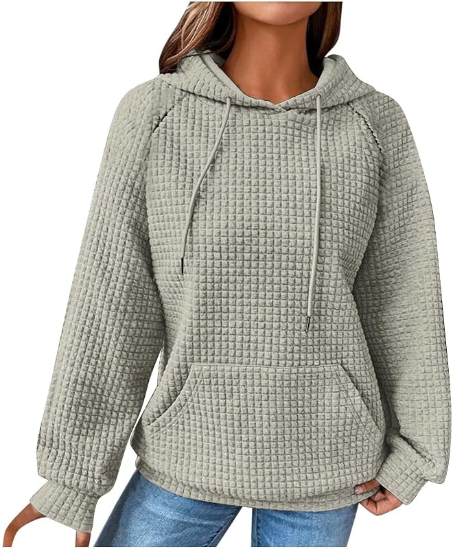 Mujeres Waffle Knit Cute Hoodies Drawstring Pullover Sweatshirts Fashion Casual Sweaters Comfy Fall Clothes Outfits