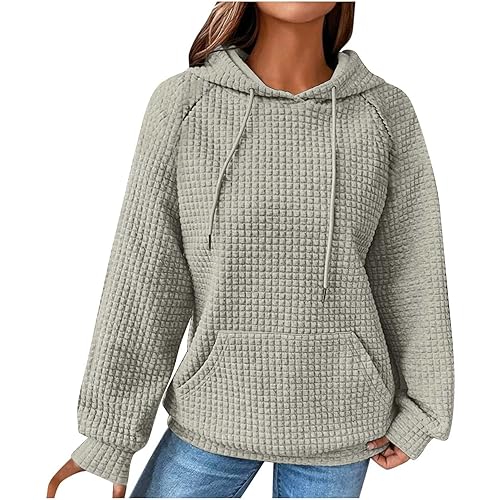 Ceboyel Women Waffle Knit Cute Hoodies Drawstring Pullover Sweatshirts Fashion Casual Sweaters Comfy Fall Clothes Outfits