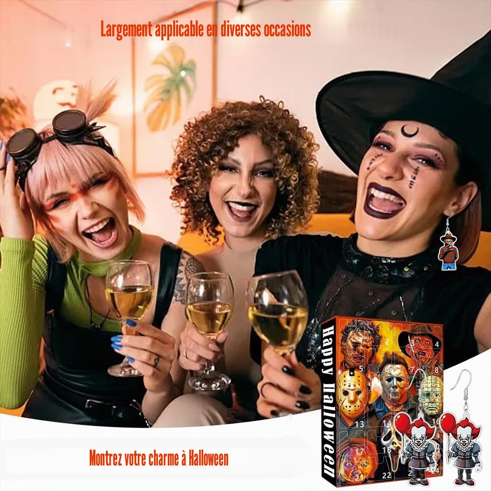 Calendrier de l'Avent Halloween 2025 avec 12 Boucles d’Oreilles Effrayantes Compte à Rebours Horreur pour Femme et Ado Idée Cadeau Halloween et Décoration de Fête