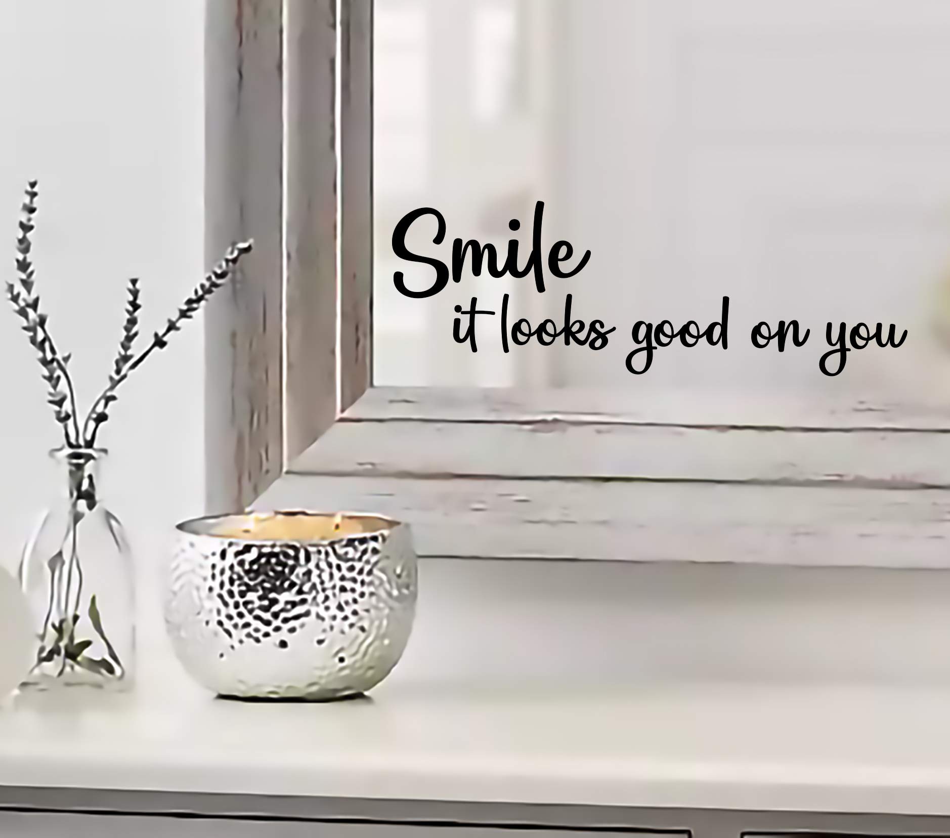 MAZ Distributions Smile IT Looks Good ON You Quote Mirror Decal Inspirational Mirror Decor Black Gloss Vinyl Wall Stickers for Home | 9"x3"| MAZ-373