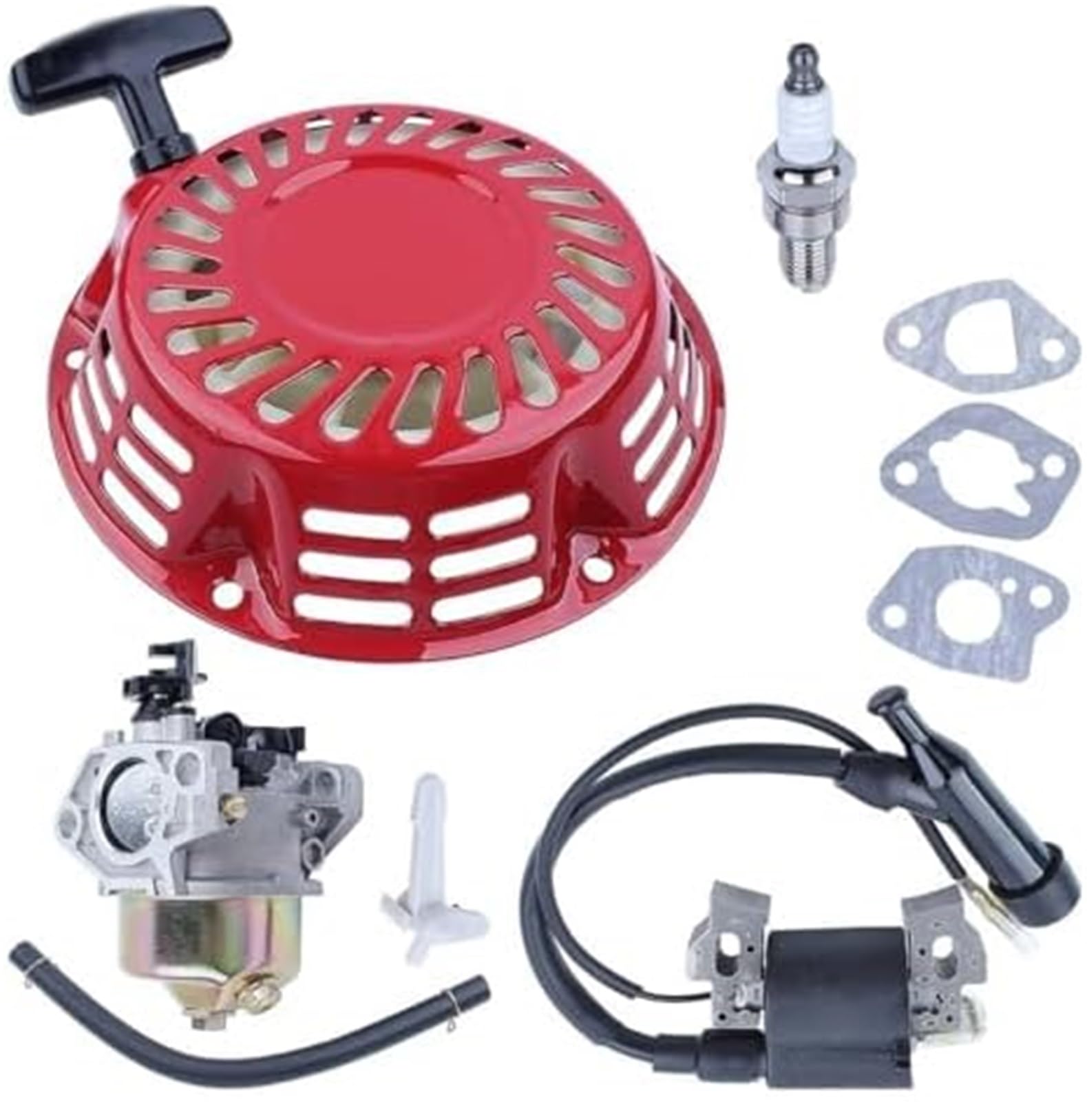 Cable Choke Carburador Bobina de encendido, para Gx160 Gx200 5.5Hp 6. Junta de arranque de retroceso Kit de bujías Motor de cortacésped Mezclador de combustible para tractor de jardín