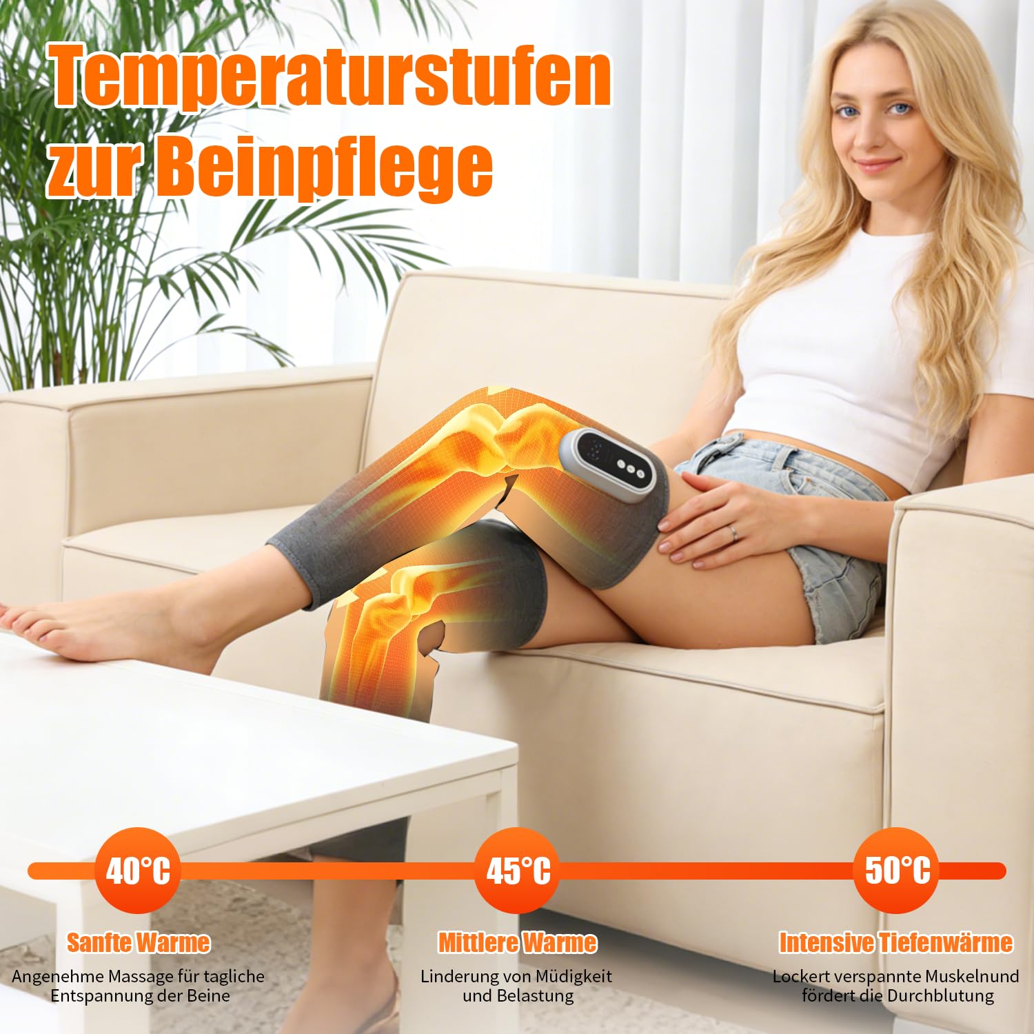 Aohcae Dispositivo di drenaggio linfatico per gambe, massaggiatore senza fili con calore e compressione, massaggiatore lipodema gambe 3 modalità, 3 livelli di intensità, massaggiatore per la