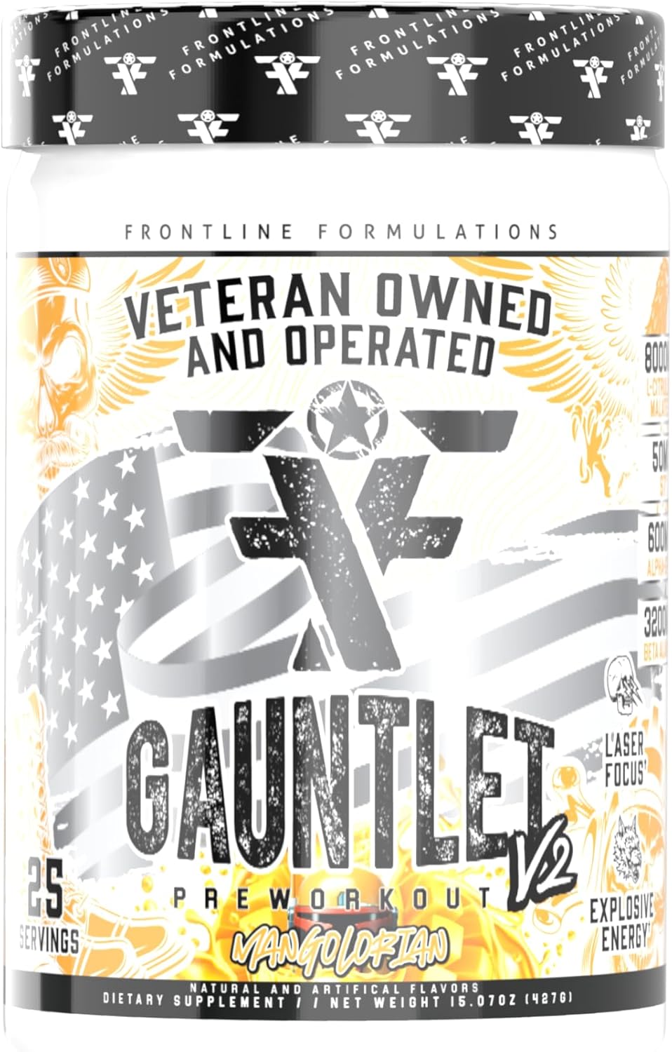 Gauntlet Pre-Workout Powder, Explosive Workouts, Laser Focus, Mid Stim, Amazing Flavor, Veteran Owned and Operated (25 Servings, Margarita Twist)