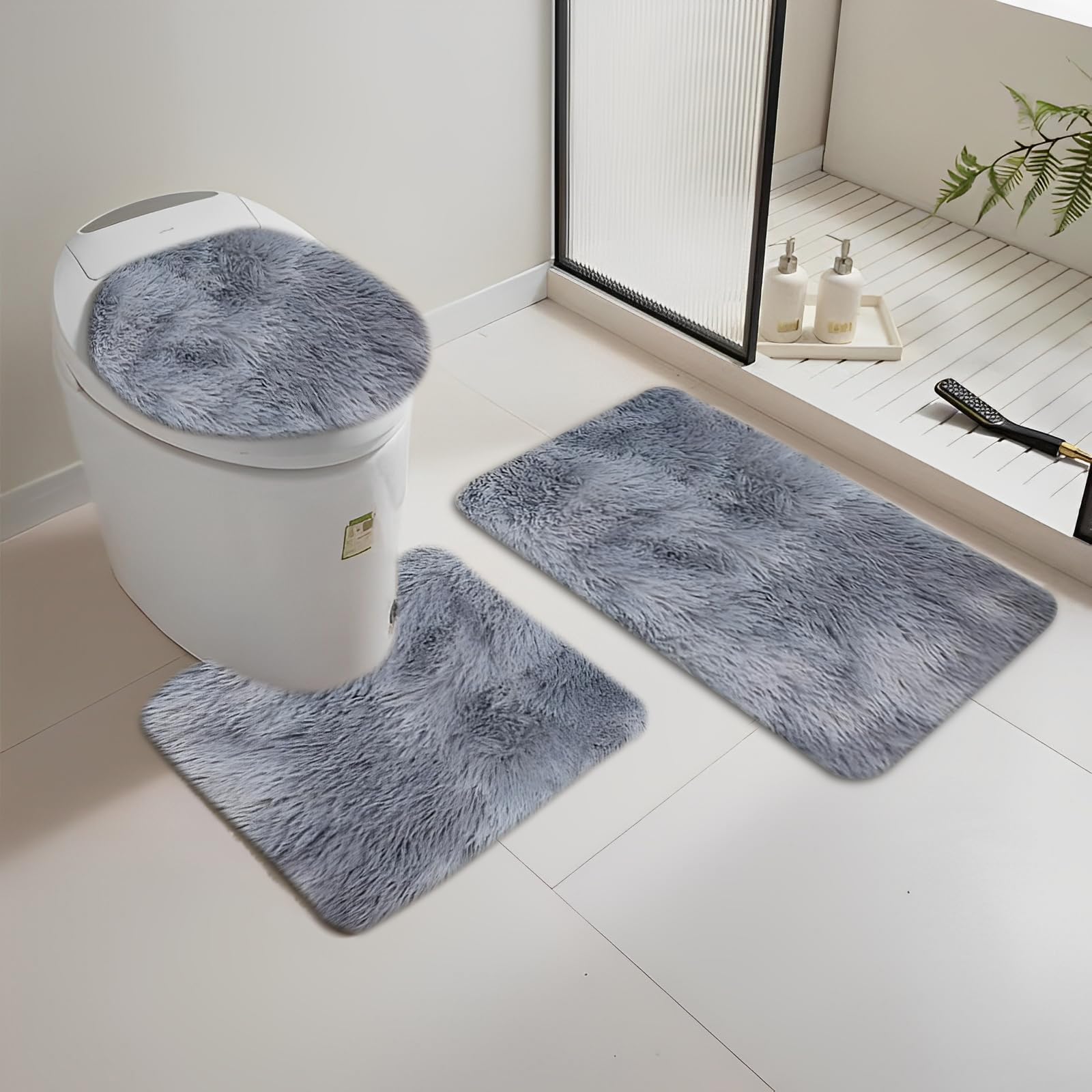 Lot De 4 Tapis De Salle De Bain Antidérapants - Taille Assortie (40x60, 40x50, 40x40, 40x80 Cm), Gris Clair