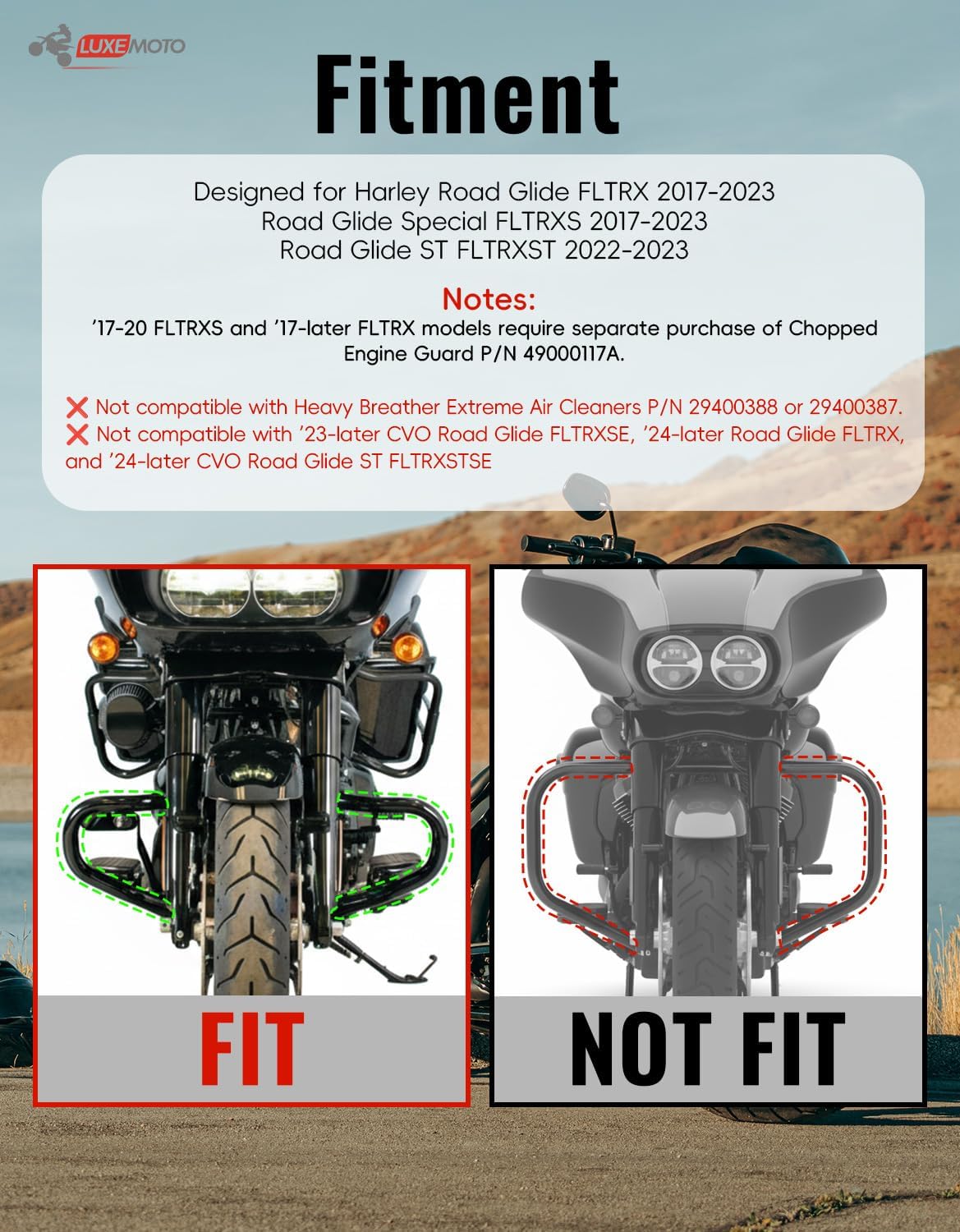 Fairings Spoiler Covers for Road Glide, Side Protector Cover Fairing Spoilers w/Extended Airing Chin Spoilers Kit Fit for Harley Road Glide FLTRX 2017-2023 Accessories (Black)