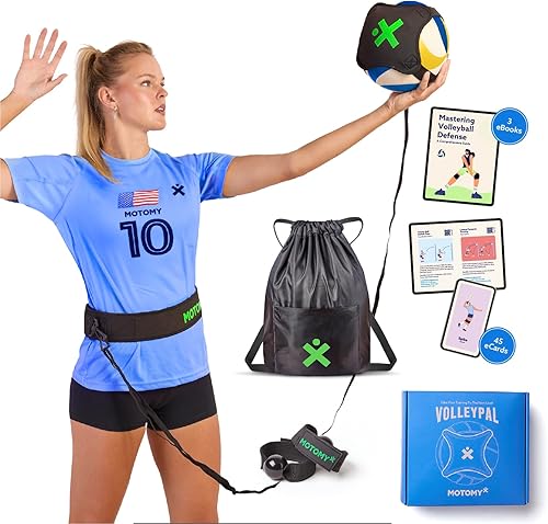 Miniatura 10 de Ayuda para equipo de entrenamiento de voleibol MOTOMY™ ‘VolleyPal’ – Entrenador de rebote en solitario para saque, pico, colocación y pase; Equipo