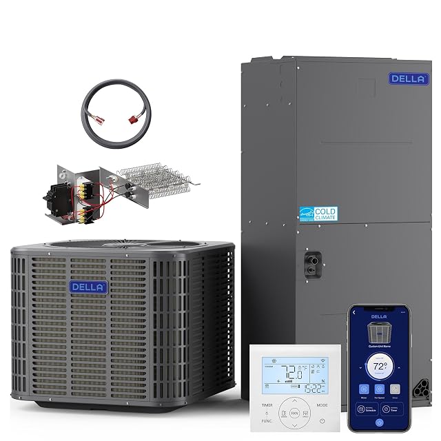 Della DELLA 47,000 BTU Ducted Central AC with Air Handler, Heat Pump Inverter System, 18 SEER2 230V, WiFi Thermostat, Two-Stage Compressor, Pre-Charged, Alexa & Wifi Control, 20kW Heat Kit