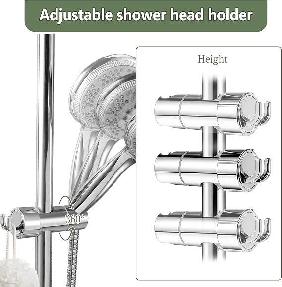 Blendura Adjustable Shower Head Holder, No-Drill Universal Holder Bracket,18–25mm Slider Rail Clamp Shower Head Holder Replacement with Dual Hooks,Bracket for Bathroom Accessories