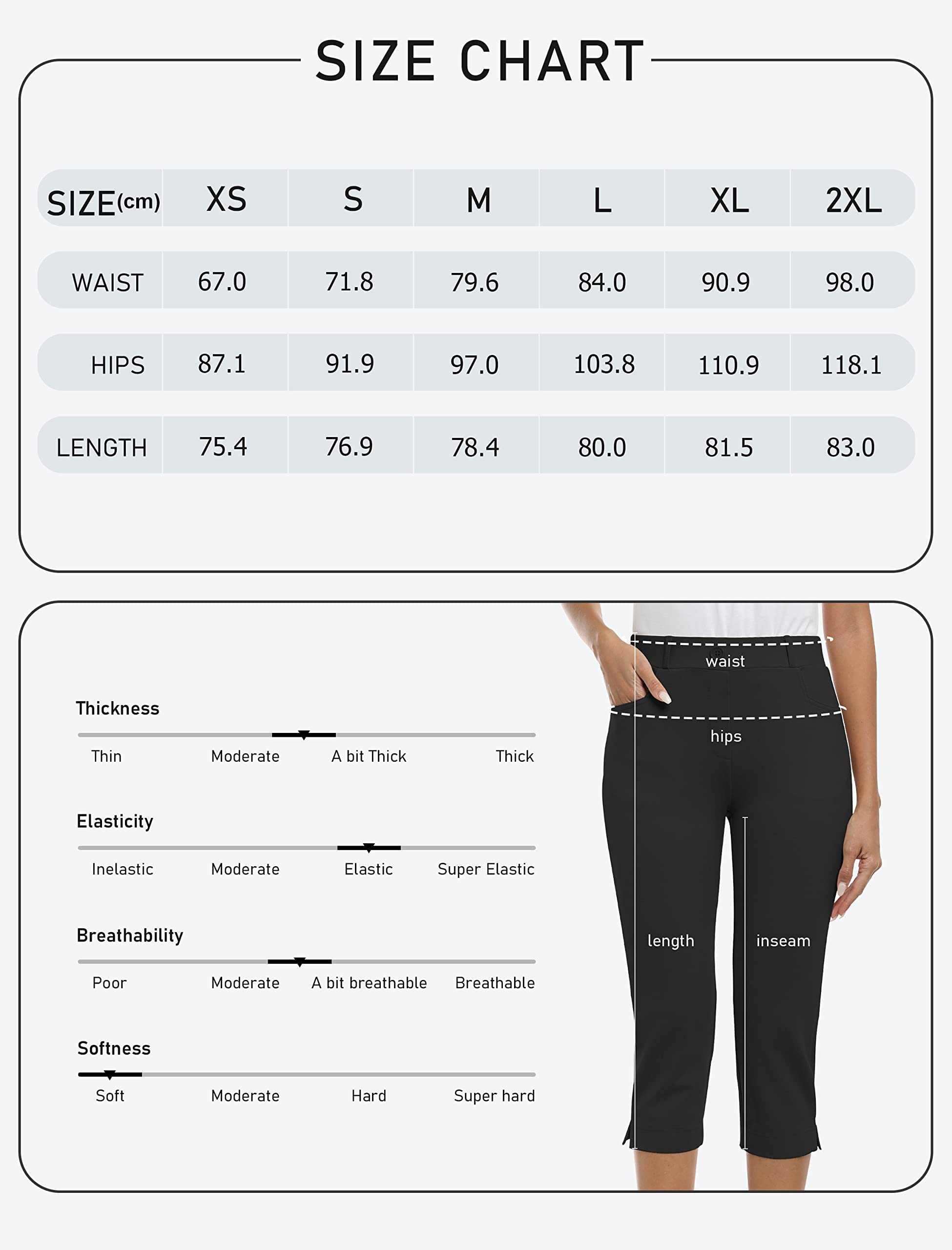 Femme été 3/4 Pantalon de Golf Bureau Business Casual Travail Pantalons avec Poches Taille Haute Stretch