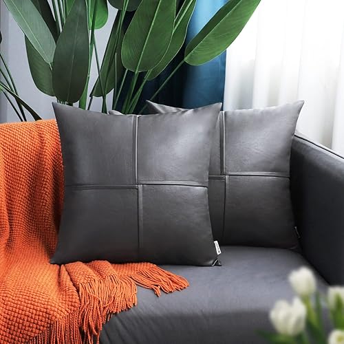 Miniatura 48 de BRAWARM Fundas de almohada de piel sintética de 20 x 20 pulgadas, paquete de 2, fundas de almohada de cuero crema, almohadas decorativas de cuero