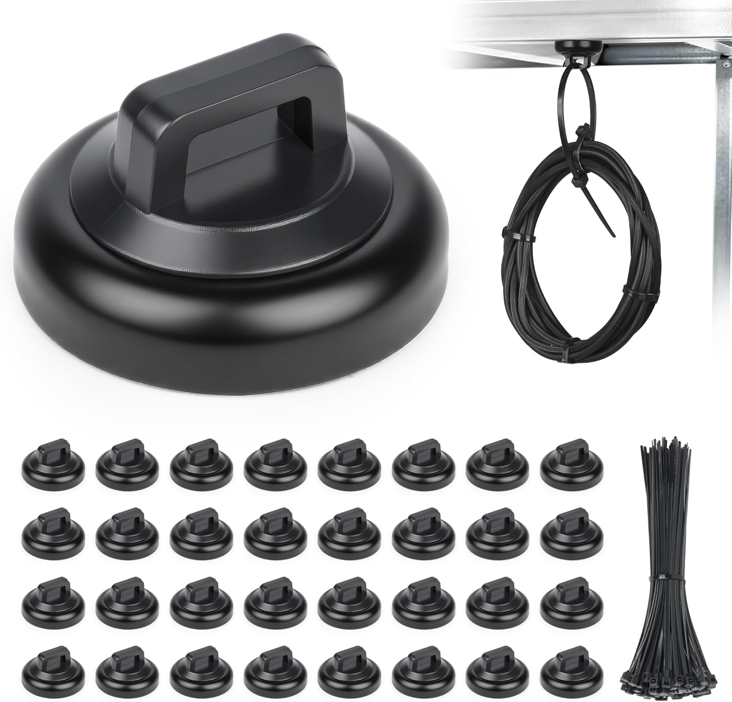 HOMAR magnetic zip tie mount Magnetic Zip Ties Mount Base Holder with 100 Pcs Cable Zip Ties, Strong Magnet Wire Holder, Cable Management Clips for Electrical Wiring Home Office Outdoors Organization