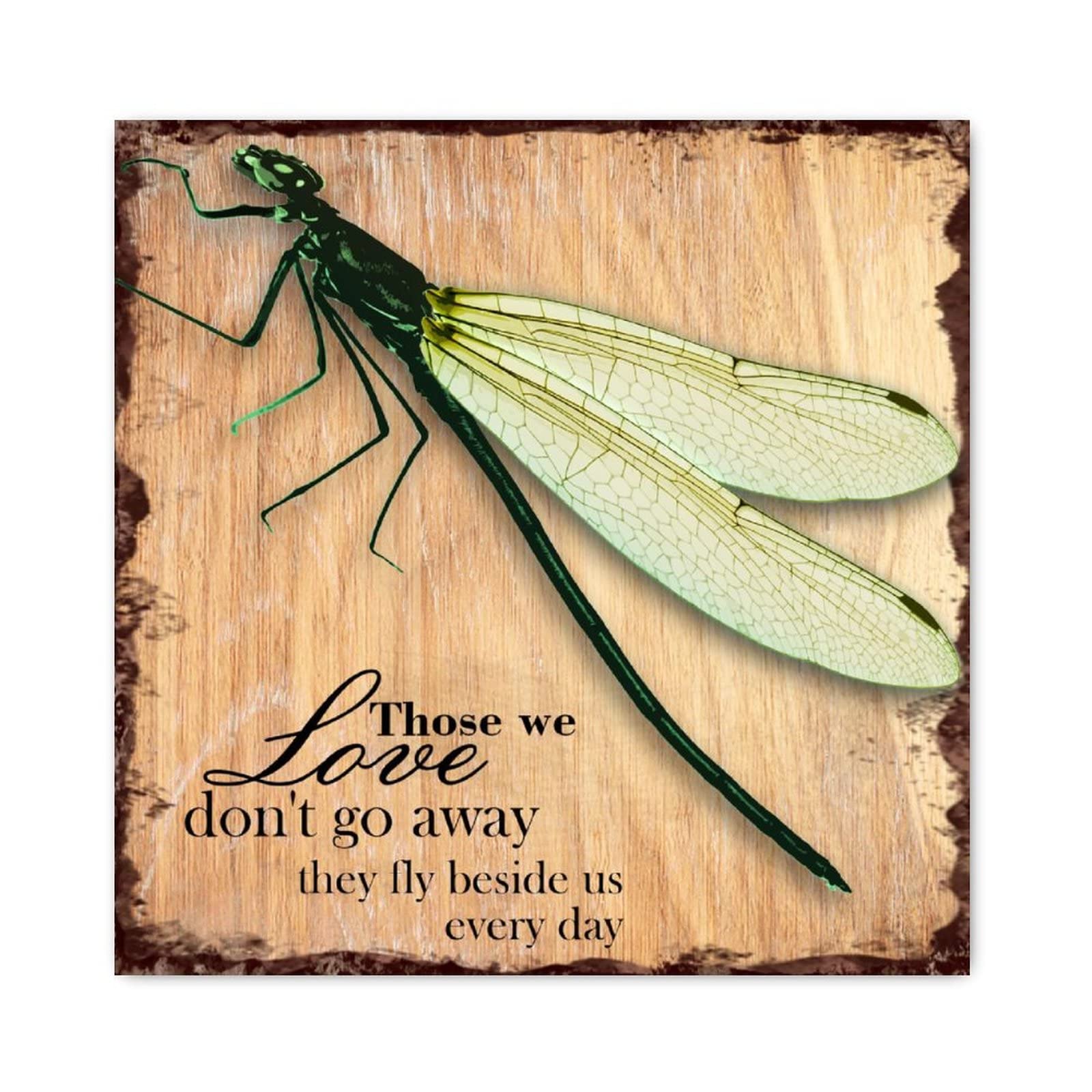Plaque en bois libellule 40x40 cm, décoration murale antique de maison