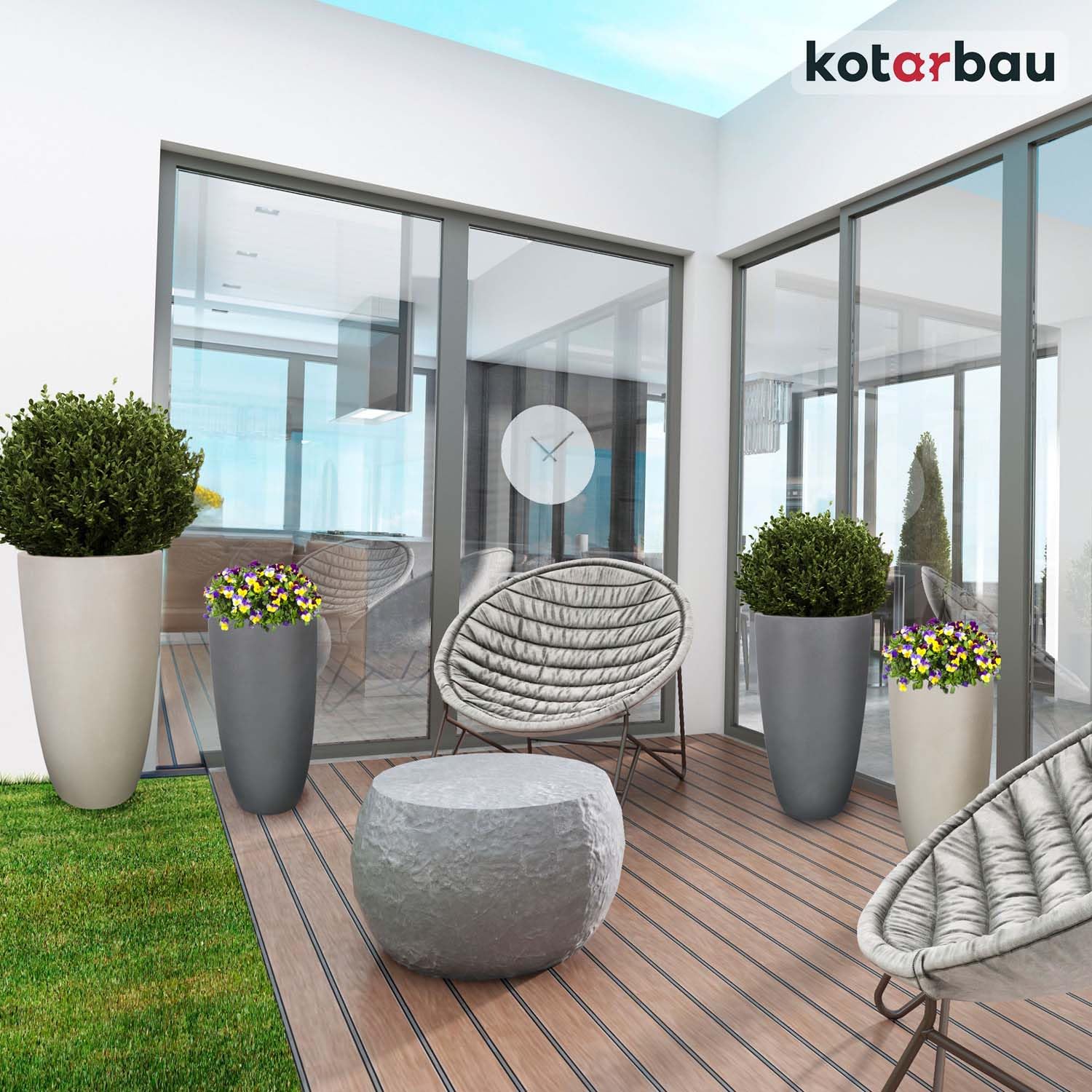 KOTARBAU® Doniczka Wysoka z Włókna Ceramicznego ⌀ 42, Donica Duża do Salonu