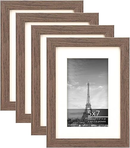 Juego de collage de marcos de fotos de 5 x 7 o 3.5 x 5.5 pulgadas con paspartú, pantalla de fotos vertical u horizontal, vidrio Plexi seguro,