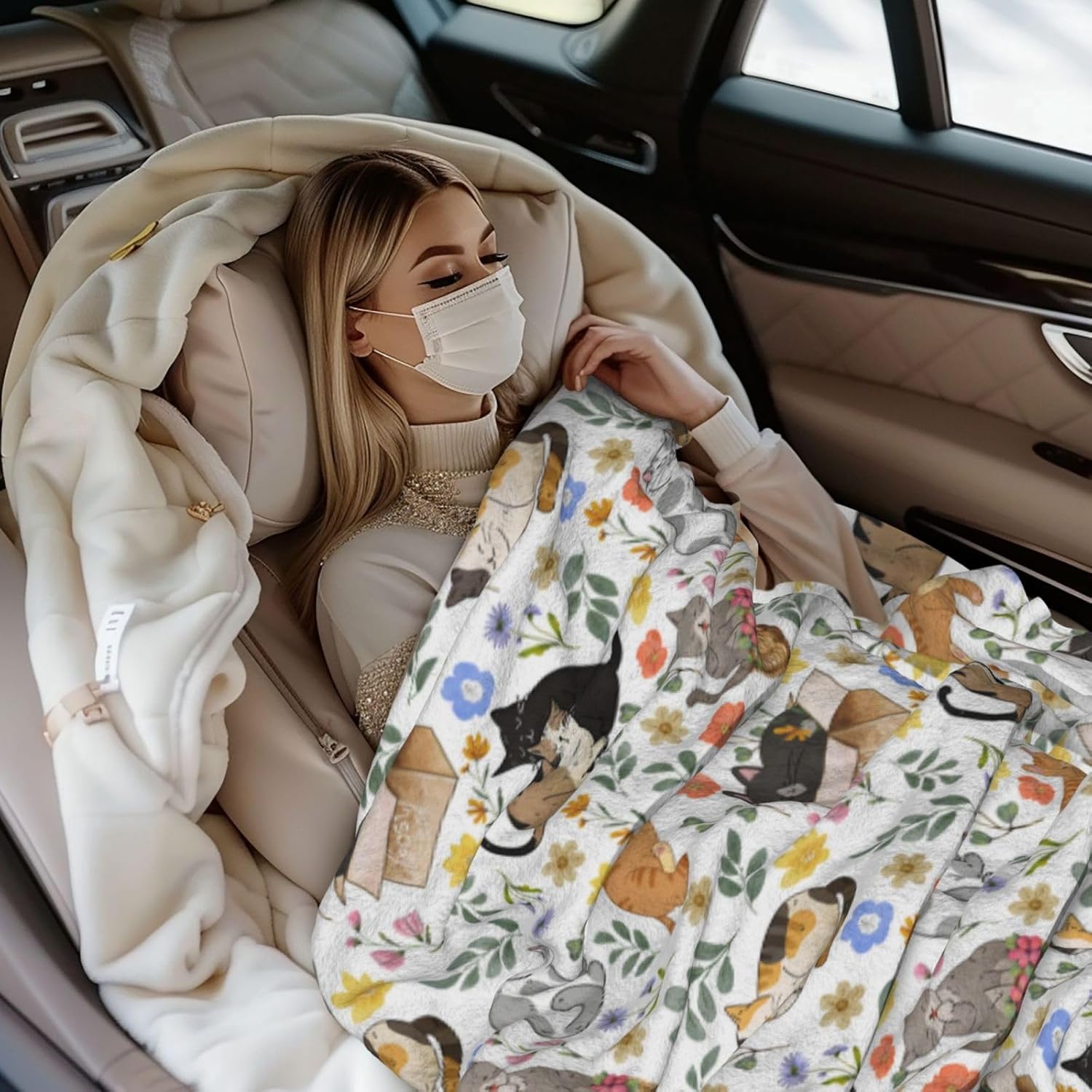 Cute Cat Throw Blanket, Super Soft Fuzzy Fleece Blanket for Women Men, Cozy Lightweight Blankets for Bedroom Couch Sofa, Gifts for Cat Lovers 80"x60"