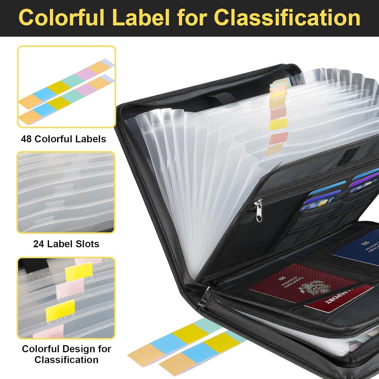 Rushclick File Folder - Large Capacity A4 Fireproof File Folders with Handle, Rushclick Expanding File Folder with Colored Tabs, Fireproof and Waterproof File (2PCS)