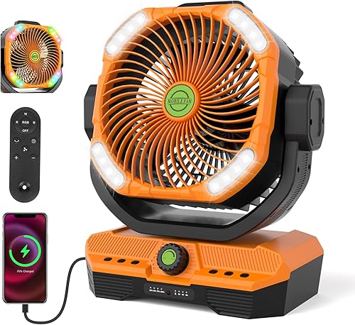 Miniatura 9 de RUNTOP Ventilador grande de 45000 mAh con pilas, ventilador oscilante de alta velocidad con control remoto, ventiladores recargables de inclinación