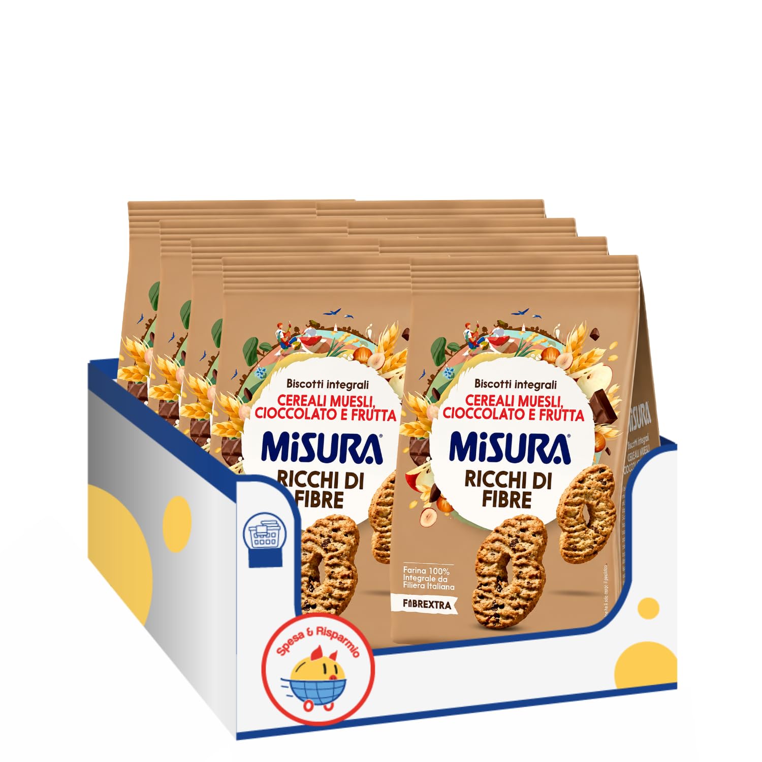 Biscotti Integrali Muesli Cioccolato e Frutta 230g Ricchi di Fibre Snack Colazione Sana Variazioni 4/8/12 Confezioni (12 PEZZI)
