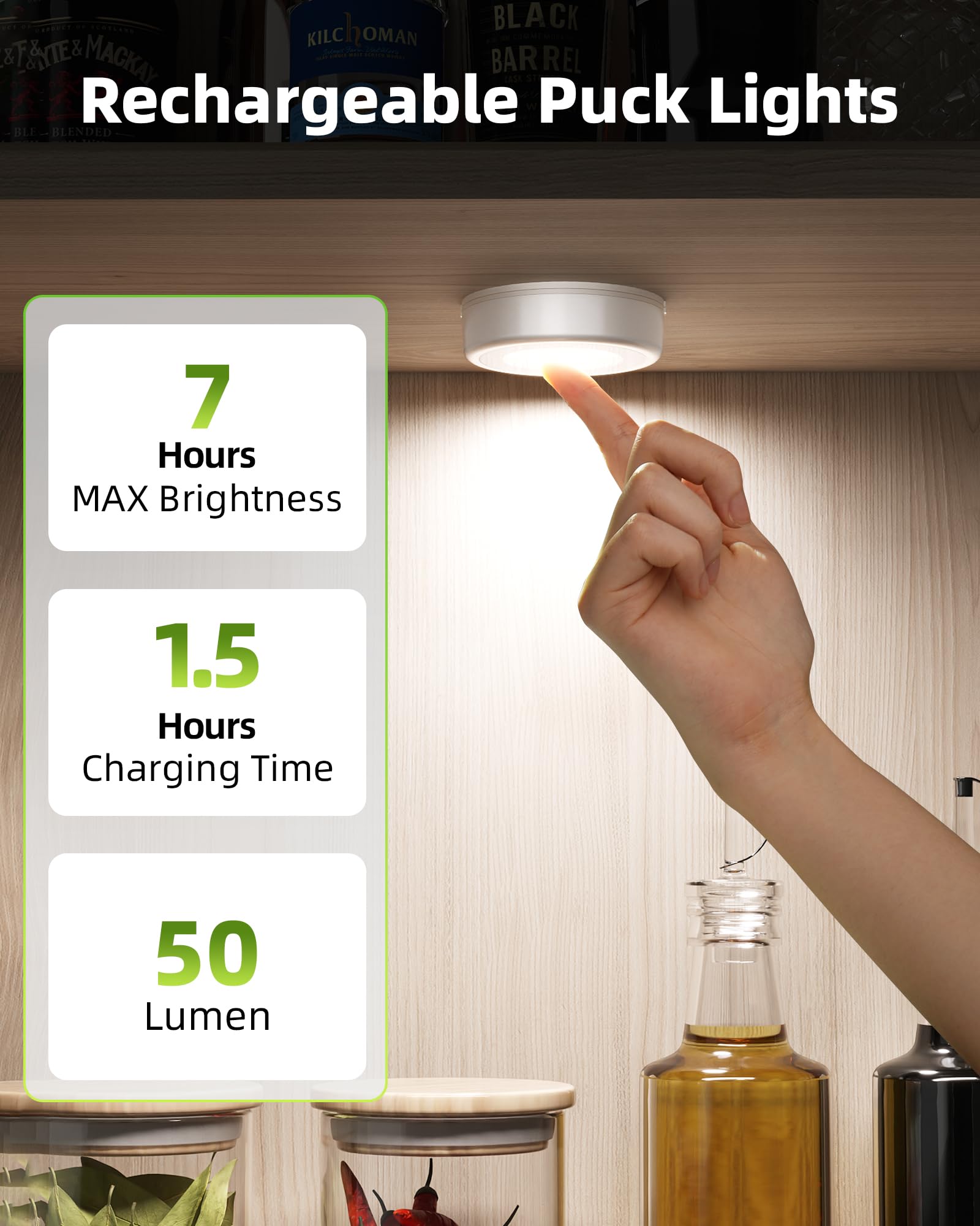 EZVALO 6-Pack Rechargeable LED Puck Lights – 2.5" Touch Lights, 3 Color Temps, Dimmable, USB-C, Under Cabinet & Closet
