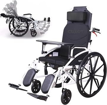 High Back Wheelchair for Adults- Foldable Reclining Wheelchairs with Removable Headrest and Elevating Leg Rests, Self-Propelled All-Terrain Heavy Duty Transport Wheel Chair, 18.5" Seat Width, 300 Lbs