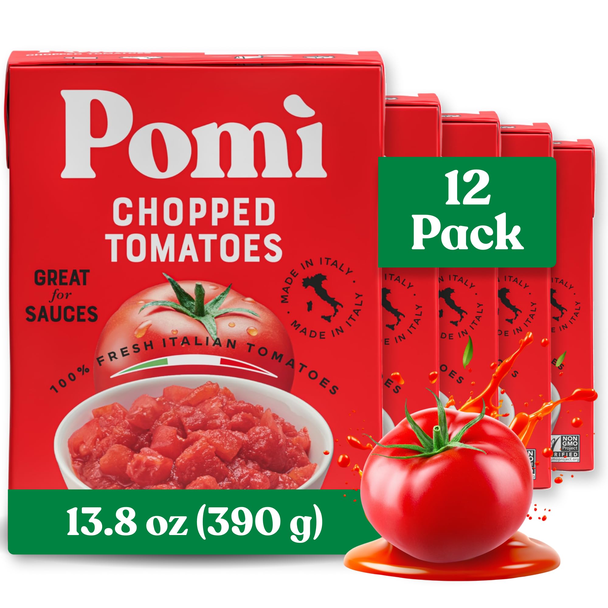 Chopped Tomatoes 13.8oz (Pack of 12) - Italian Chopped Tomato Made from All Natural 100% Fresh Italian Tomatoes - No Additives or Preservatives - Crushed Tomatoes - Italian Tomatoes Crushed