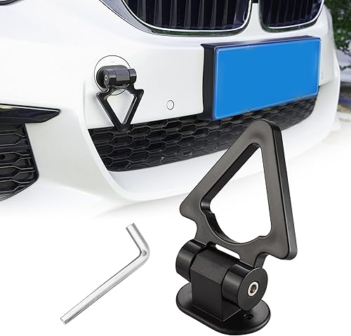 TOMALL Gancho de remolque de automóvil, color negro, universal, decorativo, en forma de V, estilo de carreras, gancho para parachoques de automóvil