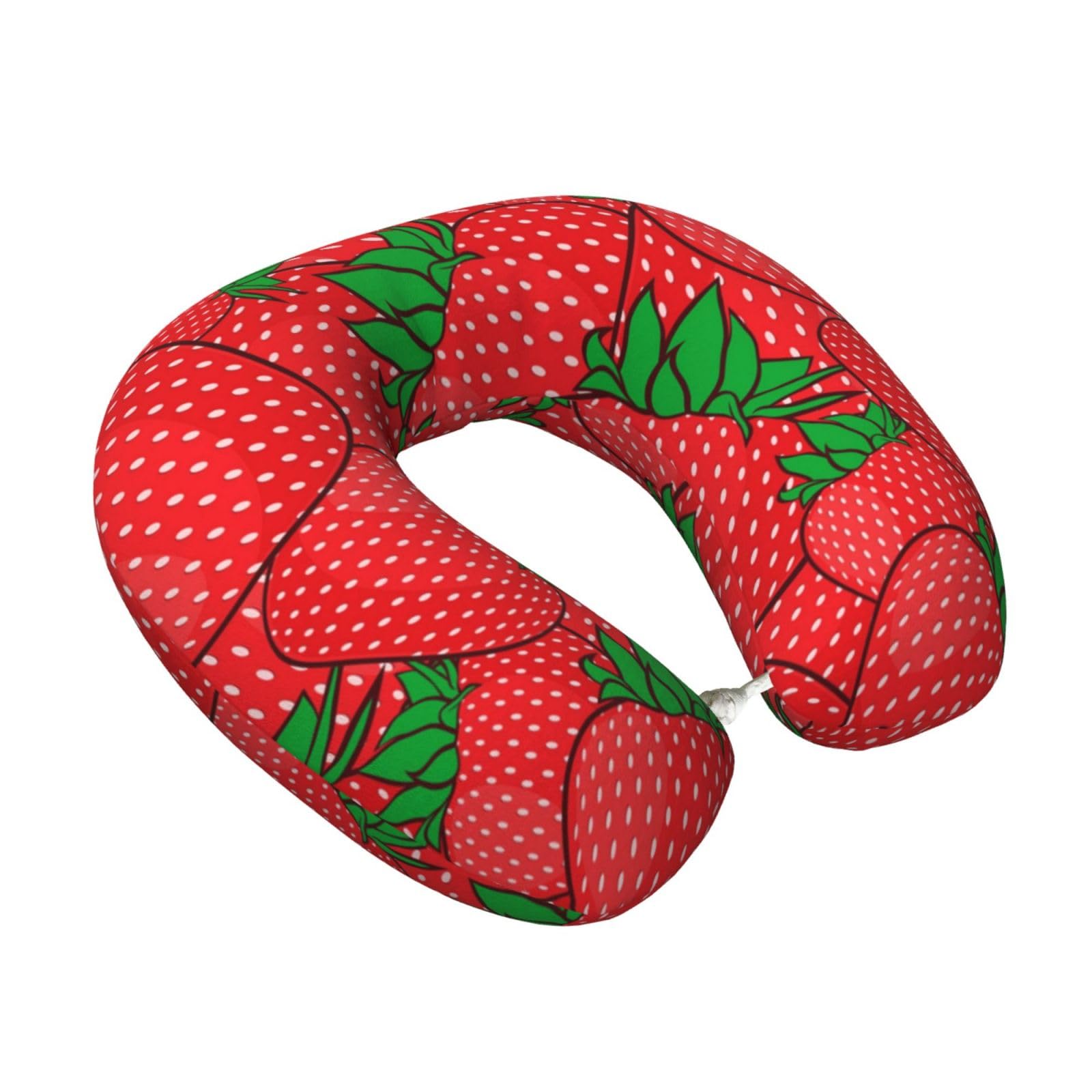 LKYMOH Red Strawberry, Travel Neck Pillow U-Shaped Memory Neck Support Soft Comfortable With Washable Cover For Airplane Car Traveling and Office