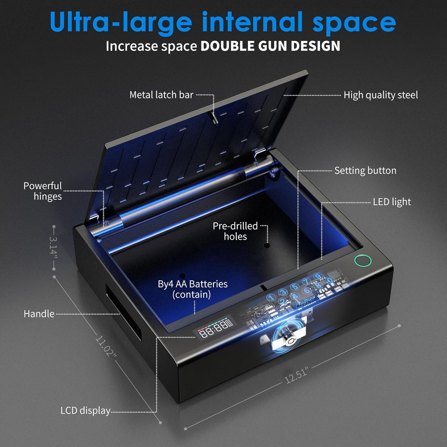 Gun Safe,Biometric Gun Safe for Pistols,Fingerprint ≤0.1s Quick Access Handgun Safe Pistol Safe with LCD Display for Time Battery/Full-digital Keypad,Safe for Nightstand,car (Frosted Black)