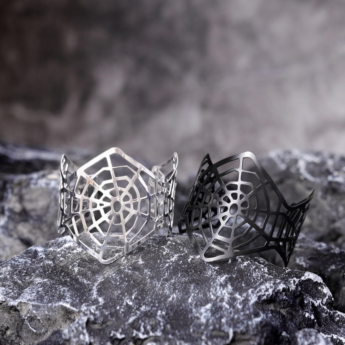 Spider Web Bangle Cuff Bracelet for Women Punk Halloween Costume Party Open Adjustable Wide Cuff Wrist Bracelets Fashion Exaggerated Hollow Out Jewelry Gifts - Image 5