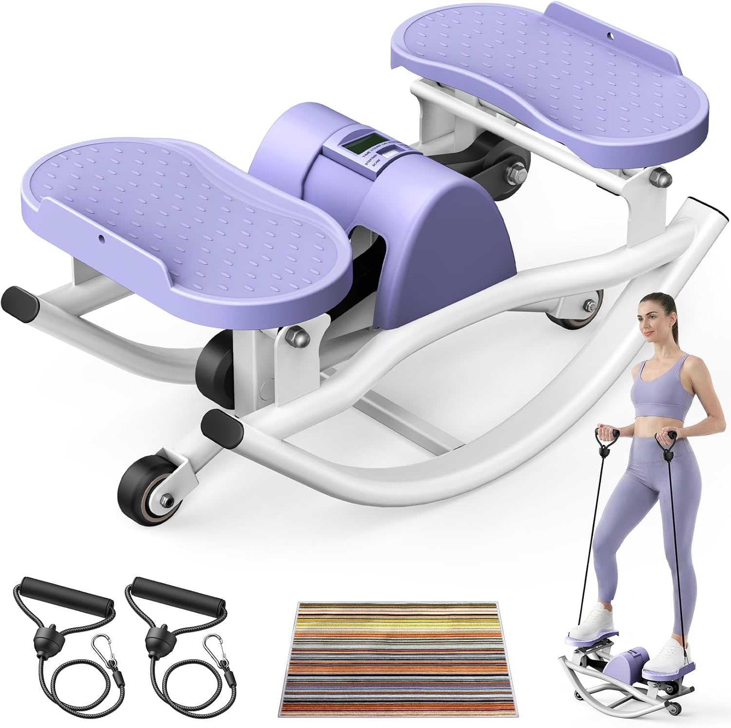 Rock Stepper for Exercise at Home, Lateral Motion Rocking Stepper Side to Side, Step Rocker with Resistance Bands and Non-Slip Mat, 250LBS Loading Capacity Mini Stepper Machine for Workout Fitness