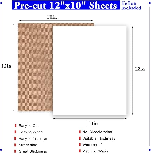 Miniatura 2 de XSEINO Hojas de vinilo de transferencia de calor HTV paquete de 13 vinilos blancos para planchar de 12 x 10 pulgadas para camisetas, vinilo de