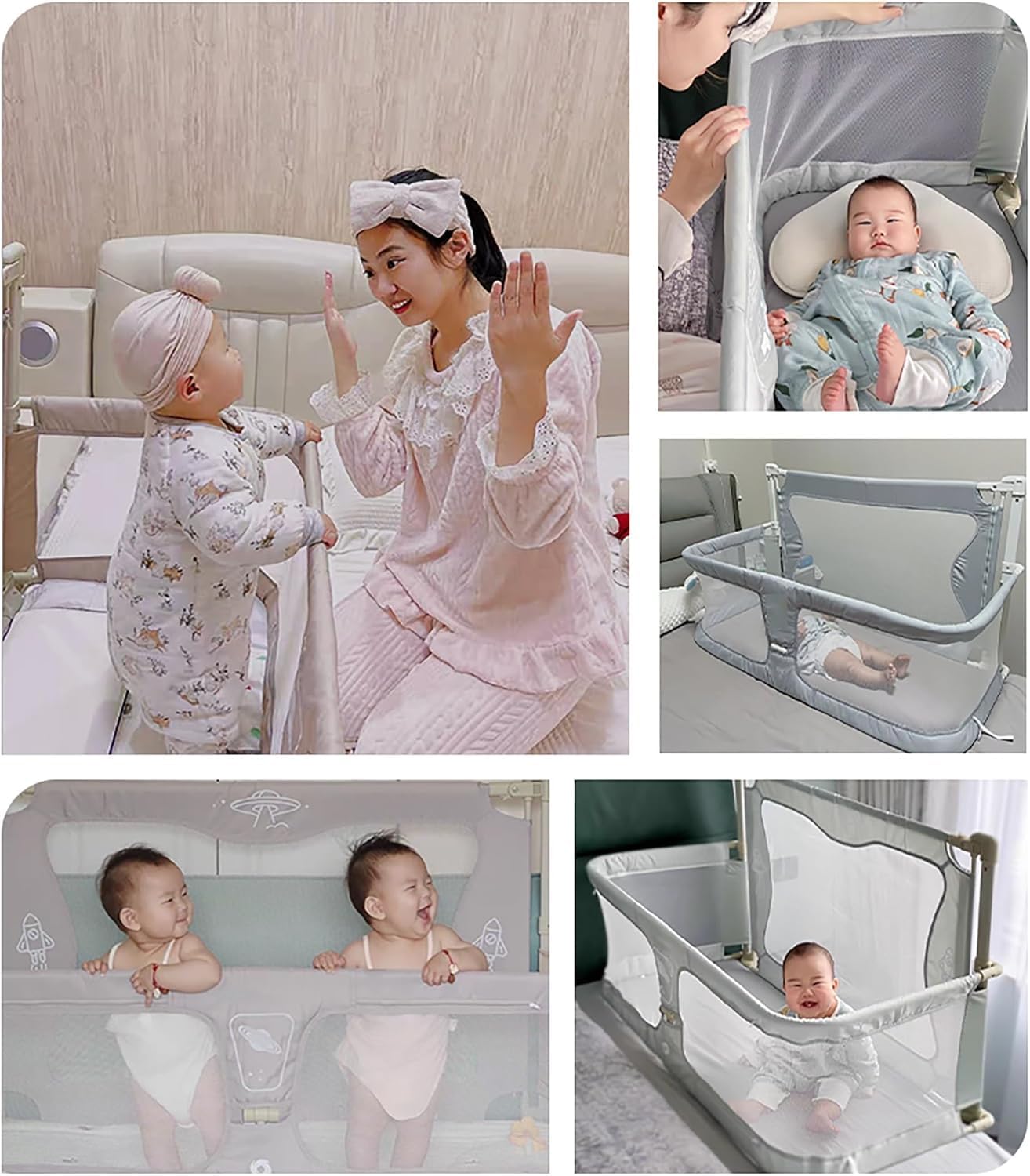 VALAJOGI 3-in-1 Baby Sleeping Bed|50" Baby Bassinet Bedside Sleeper|Co-Sleeper Crib with Breathable Mesh Window,Washable Liner,Easy Assembly|Portable Baby Cot-Multicolor (120x50cm) 4