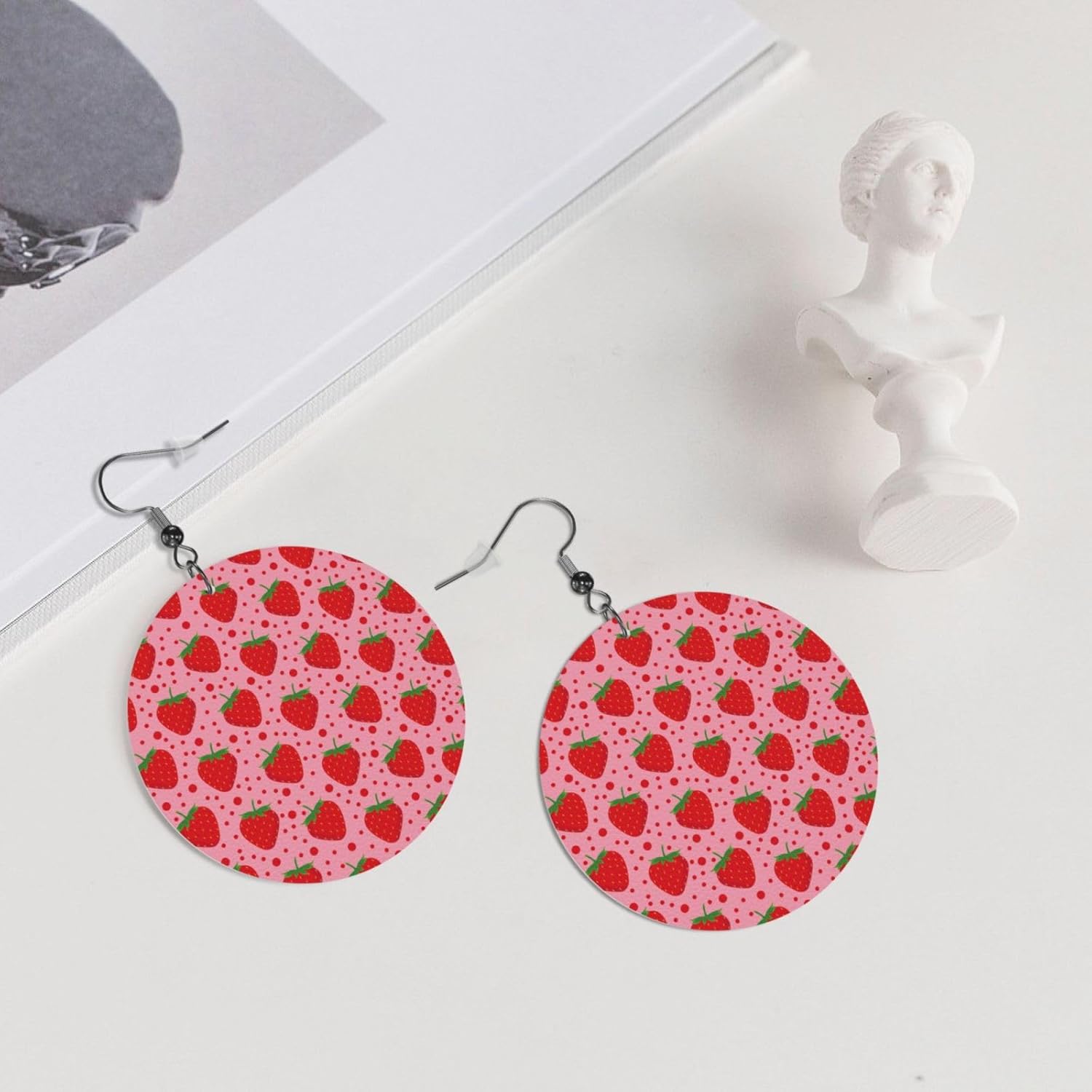 Faux Leather Earrings Bright Polka Dot Round Dangle Earrings Jewelry For Women - Image 5