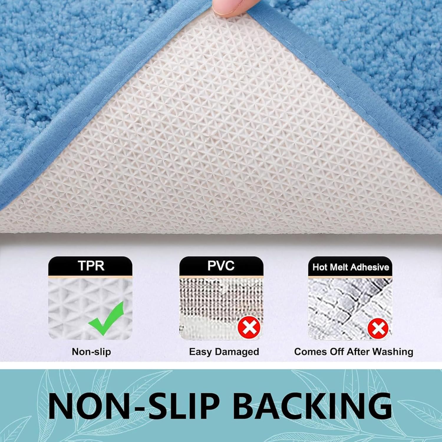 Buganda Bathroom Rugs, 24" x 16", Soft and Absorbent Microfiber Bath Rugs, Non-Slip Shaggy Shower Carpet, Machine Wash Dry Bath Mats for Bathroom Floor, Tub and Shower, Blue - Image 4