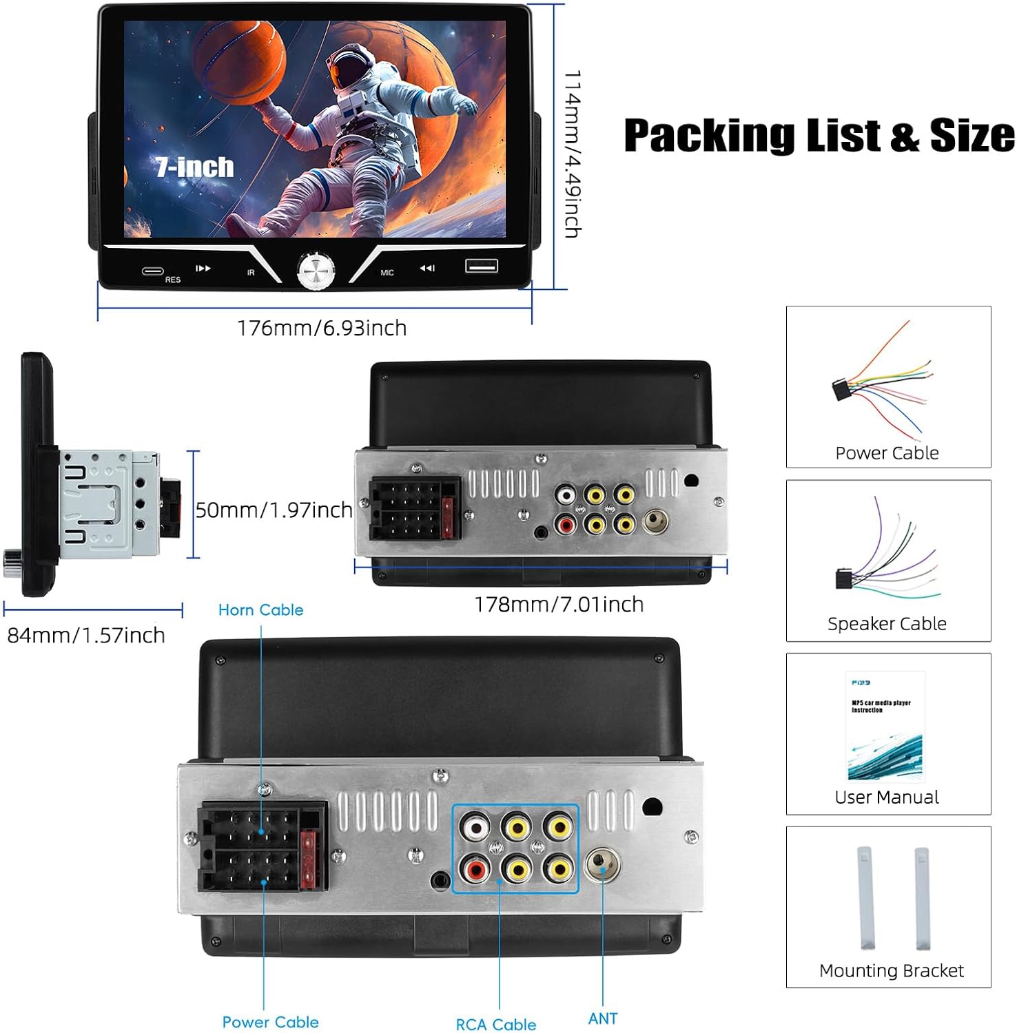 Single Din Car Stereo with Apple Carplay Android Auto, 7 Inch HD Touch Screen Car Radio Support Mirror Link Bluetooth 5.0 FM Type-C USB EQ SWC, Car Play Audio Receivers Headunit